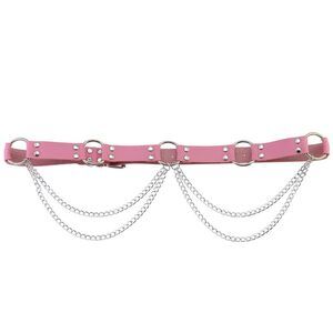 5845 Pink Pu Simulated Leather Rivets O Ring 2-layer Chain Adjustable Waist